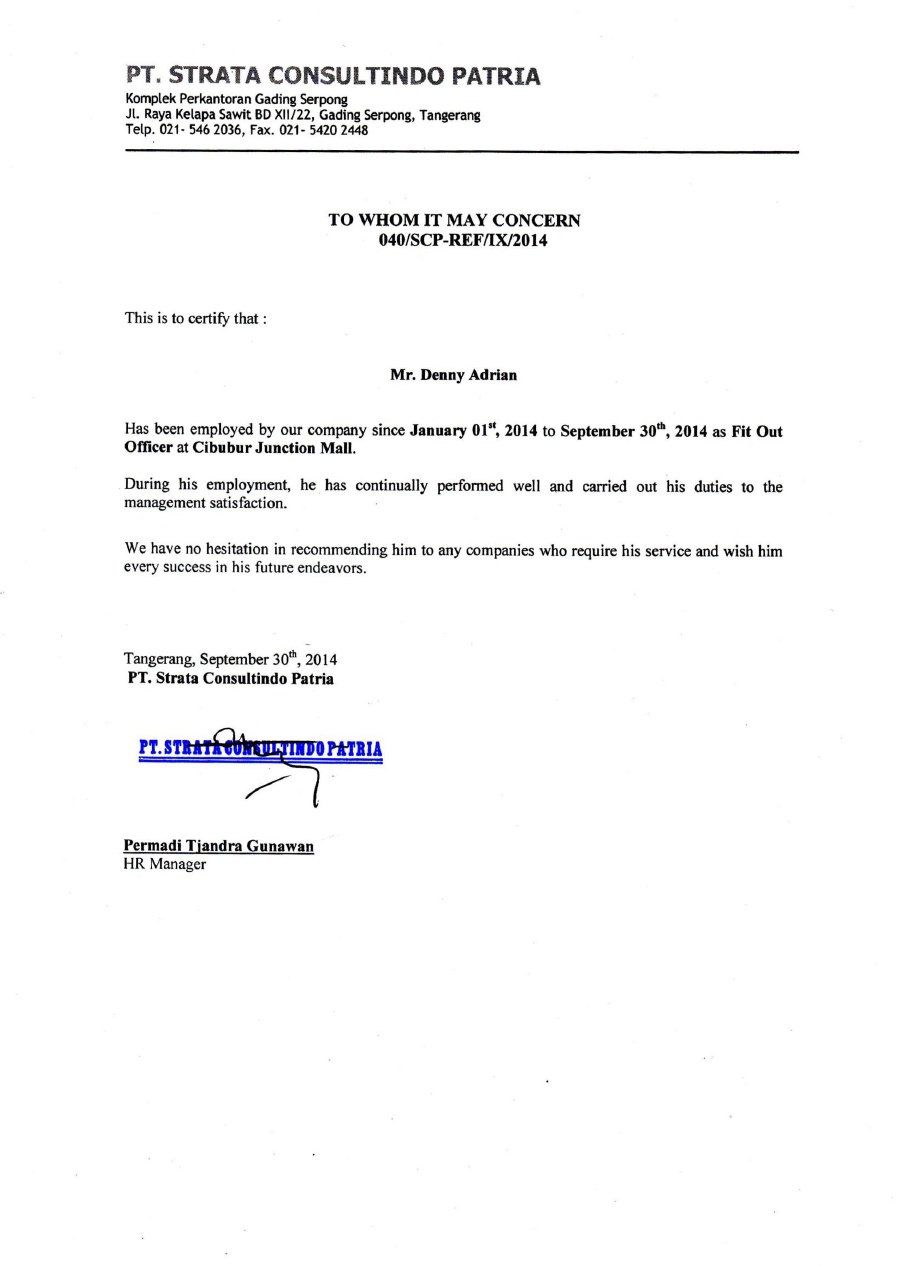 Contoh Surat Paklaring Indomaret dari PT Albany Corona.