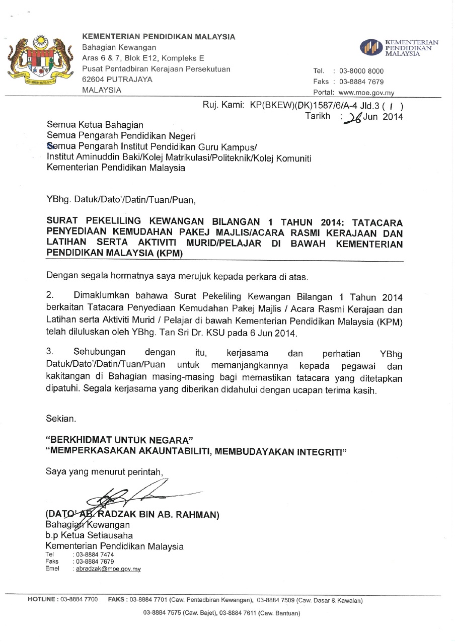 Surat Pekeliling Perkhidmatan Kementerian Pelajaran Malaysia Bil 1 Tahun 2006